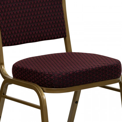 BLNK HERCULES Series Fabric Crown Back Stacking Banquet Chair with Gold Frame - Burgundy Patterned