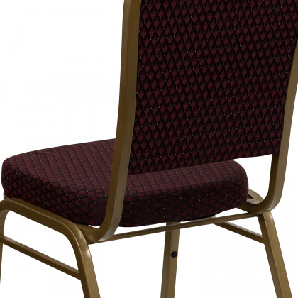BLNK HERCULES Series Fabric Crown Back Stacking Banquet Chair with Gold Frame - Burgundy Patterned