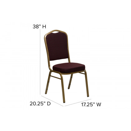 BLNK HERCULES Series Fabric Crown Back Stacking Banquet Chair with Gold Frame - Burgundy Patterned