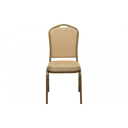 BLNK HERCULES Series Fabric Crown Back Stacking Banquet Chair with Gold Frame - Beige Patterned