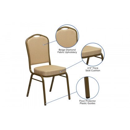 BLNK HERCULES Series Fabric Crown Back Stacking Banquet Chair with Gold Frame - Beige Patterned
