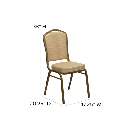 BLNK HERCULES Series Fabric Crown Back Stacking Banquet Chair with Gold Frame - Beige Patterned