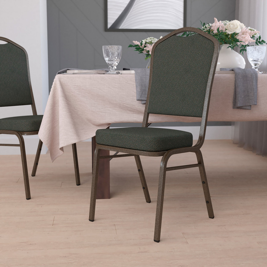 BLNK HERCULES Series Fabric Crown Back Stacking Banquet Chair with Gold Vein Frame - Green Patterned