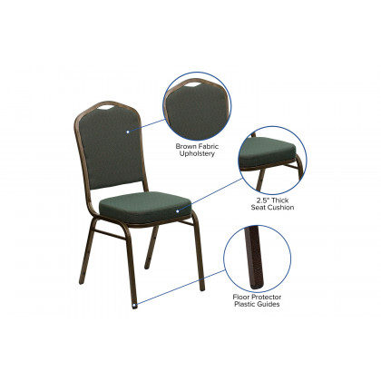 BLNK HERCULES Series Fabric Crown Back Stacking Banquet Chair with Gold Vein Frame - Green Patterned