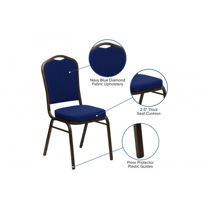 BLNK HERCULES Series Fabric Crown Back Stacking Banquet Chair with Gold Vein Frame - Navy Blue Patterned
