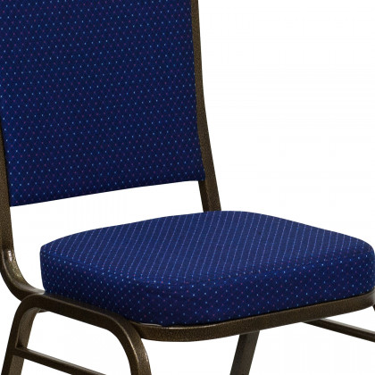 BLNK HERCULES Series Fabric Crown Back Stacking Banquet Chair with Gold Vein Frame - Navy Blue Patterned