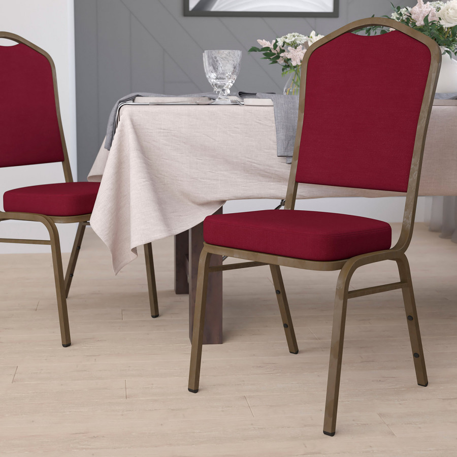 BLNK HERCULES Series Fabric Crown Back Stacking Banquet Chair with Gold Vein Frame - Burgundy
