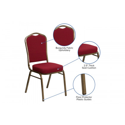 BLNK HERCULES Series Fabric Crown Back Stacking Banquet Chair with Gold Vein Frame - Burgundy