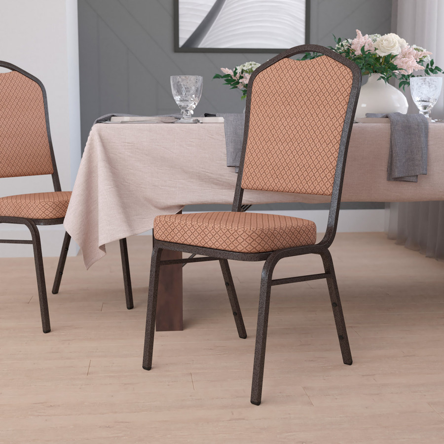 BLNK HERCULES Series Fabric Crown Back Stacking Banquet Chair with Gold Vein Frame - Gold Diamond Patterned