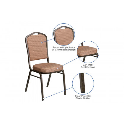 BLNK HERCULES Series Fabric Crown Back Stacking Banquet Chair with Gold Vein Frame - Gold Diamond Patterned