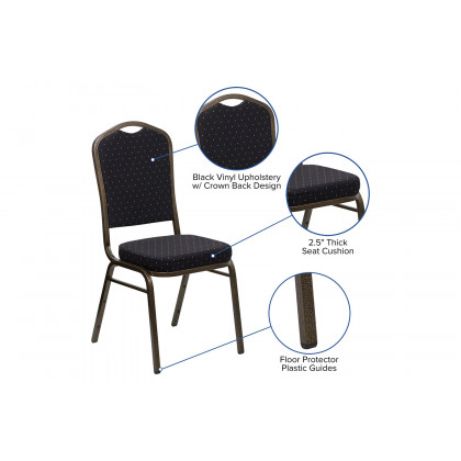 BLNK HERCULES Series Fabric Crown Back Stacking Banquet Chair with Gold Vein Frame - Black Patterned