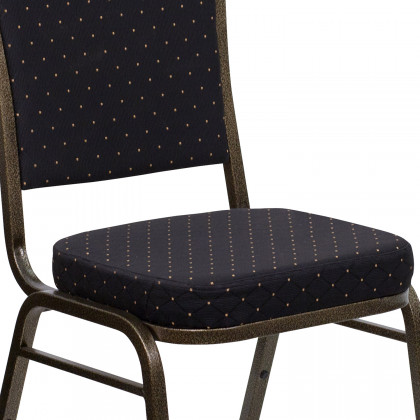 BLNK HERCULES Series Fabric Crown Back Stacking Banquet Chair with Gold Vein Frame - Black Patterned