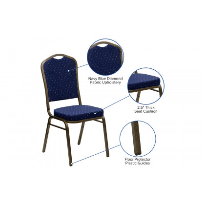 BLNK HERCULES Series Fabric Crown Back Stacking Banquet Chair with Gold Vein Frame - Navy Blue Dot Patterned