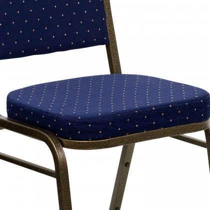 BLNK HERCULES Series Fabric Crown Back Stacking Banquet Chair with Gold Vein Frame - Navy Blue Dot Patterned
