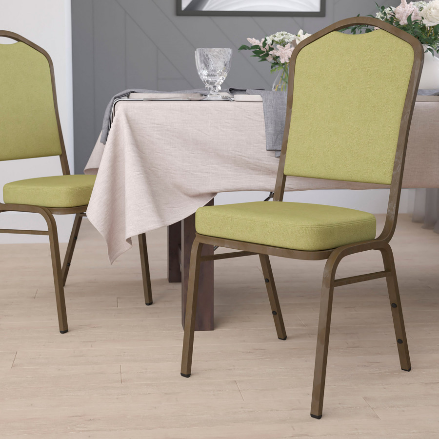 BLNK HERCULES Series Fabric Crown Back Stacking Banquet Chair with Gold Vein Frame - Moss