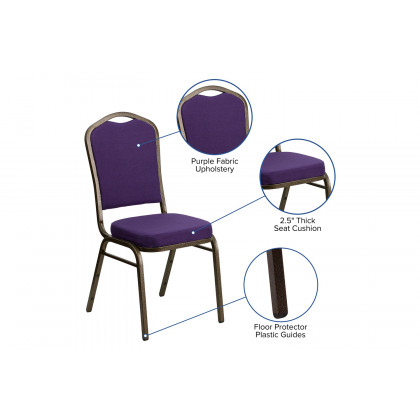 BLNK HERCULES Series Fabric Crown Back Stacking Banquet Chair with Gold Vein Frame - Purple