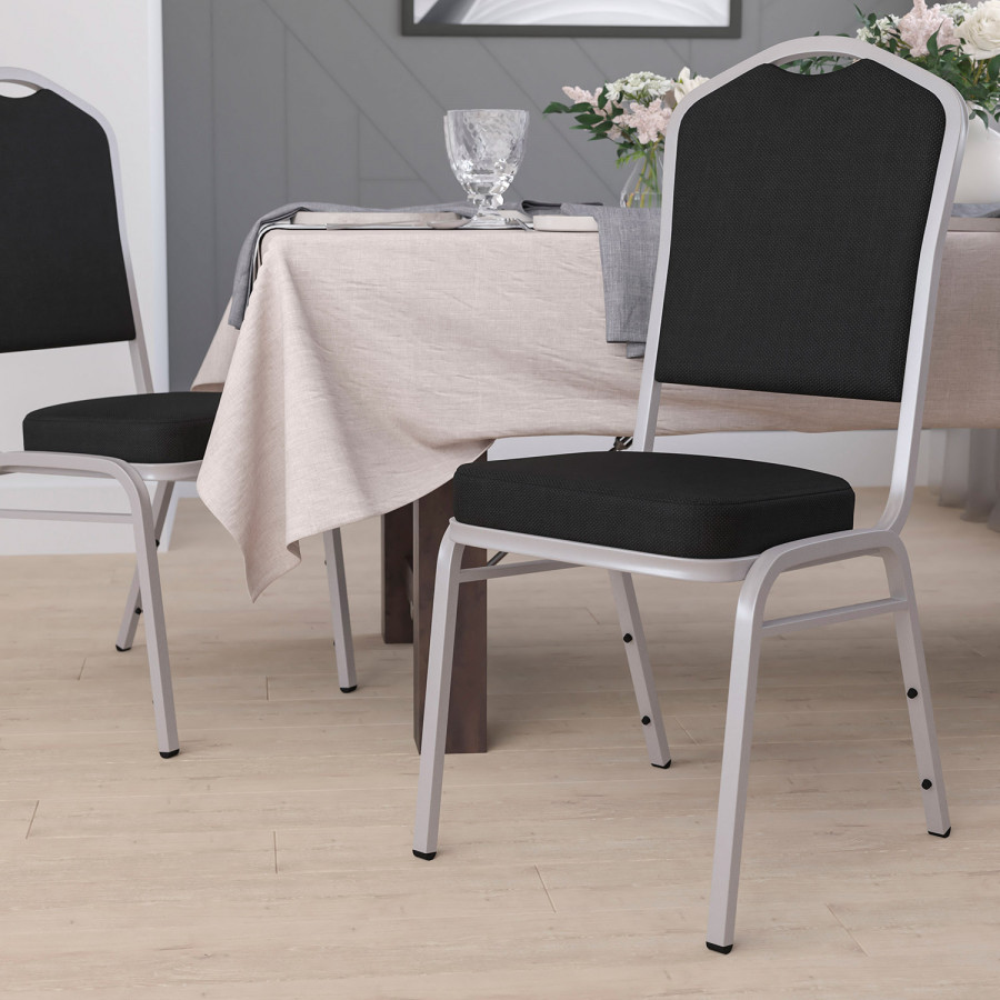 BLNK HERCULES Series Fabric Crown Back Stacking Banquet Chair with Silver Frame - Black