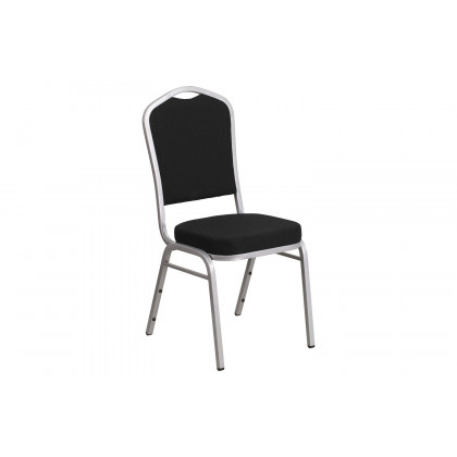 BLNK HERCULES Series Fabric Crown Back Stacking Banquet Chair with Silver Frame - Black