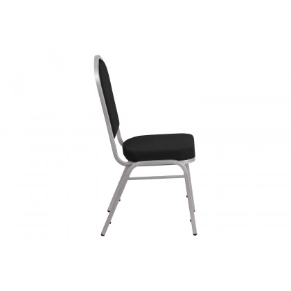 BLNK HERCULES Series Fabric Crown Back Stacking Banquet Chair with Silver Frame - Black