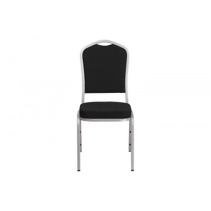 BLNK HERCULES Series Fabric Crown Back Stacking Banquet Chair with Silver Frame - Black