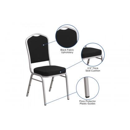 BLNK HERCULES Series Fabric Crown Back Stacking Banquet Chair with Silver Frame - Black