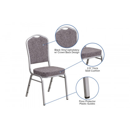BLNK HERCULES Series Fabric Crown Back Stacking Banquet Chair with Silver Frame - Herringbone
