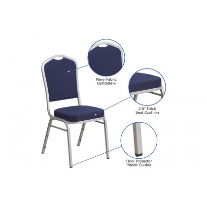 BLNK HERCULES Series Fabric Crown Back Stacking Banquet Chair with Silver Frame - Navy