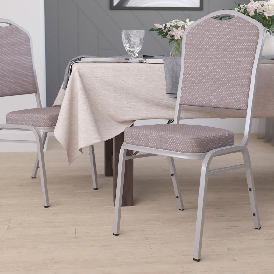BLNK HERCULES Series Fabric Crown Back Stacking Banquet Chair with Silver Frame - Gray