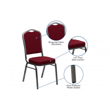 BLNK HERCULES Series Fabric Crown Back Stacking Banquet Chair with Silver Vein Frame - Burgundy