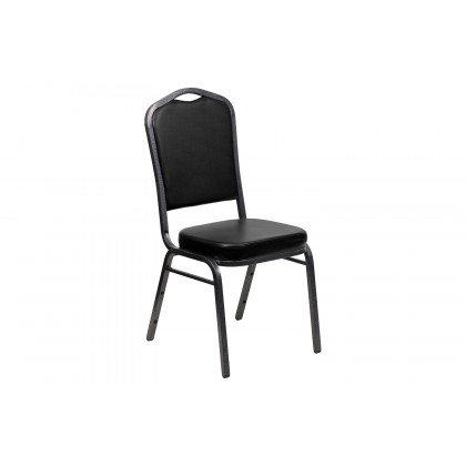 BLNK HERCULES Series Vinyl Crown Back Stacking Banquet Chair with Silver Vein Frame - Black