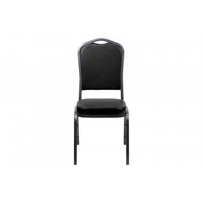 BLNK HERCULES Series Vinyl Crown Back Stacking Banquet Chair with Silver Vein Frame - Black