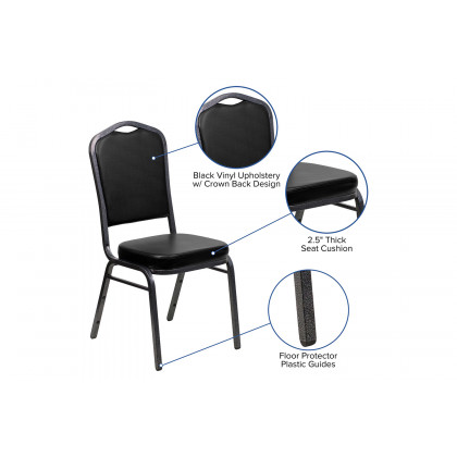 BLNK HERCULES Series Vinyl Crown Back Stacking Banquet Chair with Silver Vein Frame - Black