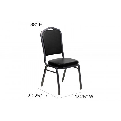 BLNK HERCULES Series Vinyl Crown Back Stacking Banquet Chair with Silver Vein Frame - Black