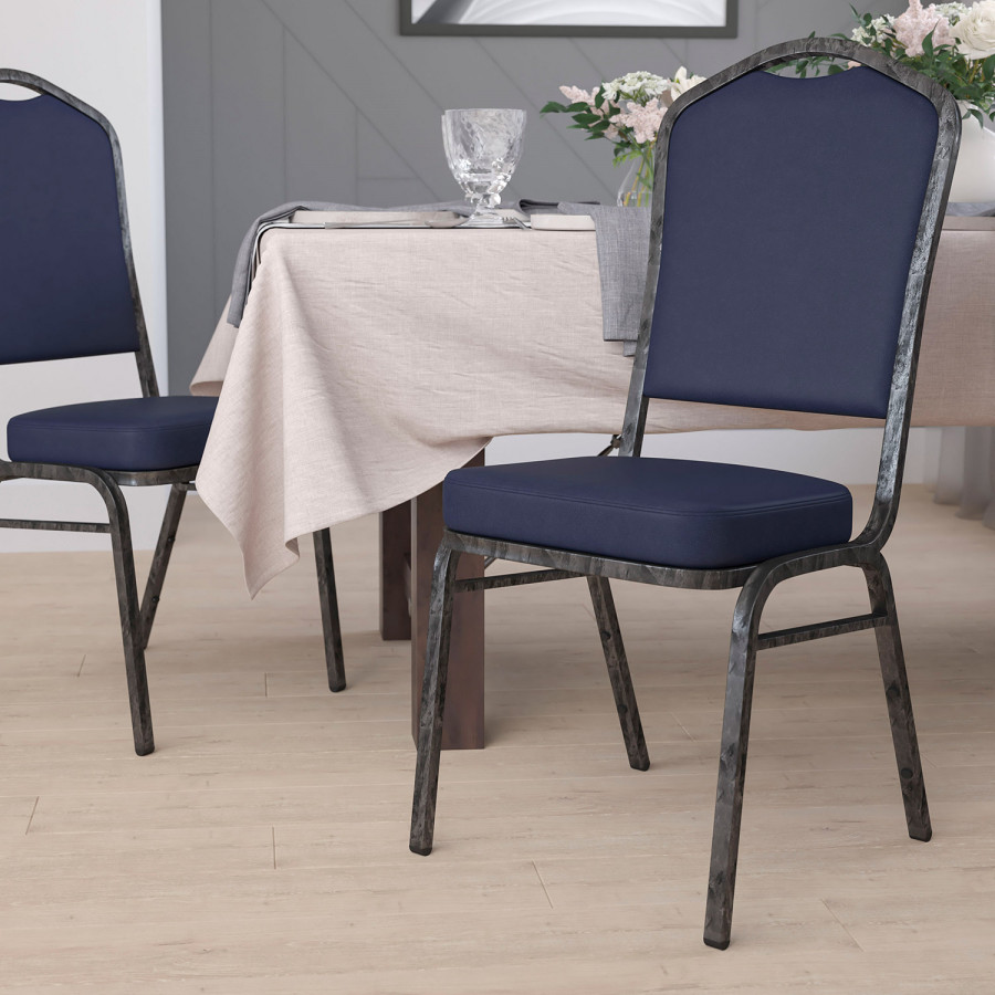 BLNK - HERCULES Series Vinyl Crown Back Stacking Banquet Chair with Silver Vein Frame
