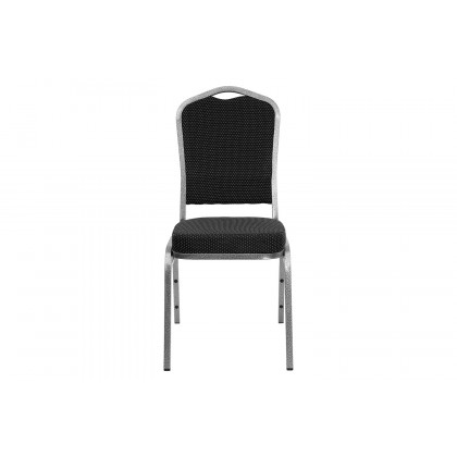 BLNK HERCULES Series Fabric Crown Back Stacking Banquet Chair with Silver Vein Frame - Black Dot Patterned