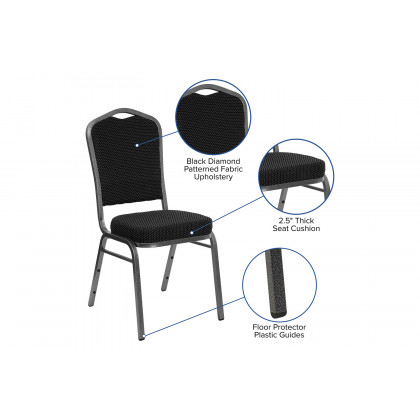 BLNK HERCULES Series Fabric Crown Back Stacking Banquet Chair with Silver Vein Frame - Black Dot Patterned