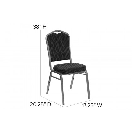 BLNK HERCULES Series Fabric Crown Back Stacking Banquet Chair with Silver Vein Frame - Black Dot Patterned