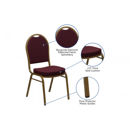 BLNK HERCULES Series Fabric Dome Back Stacking Banquet Chair with Gold Frame - Burgundy Patterned