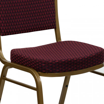 BLNK HERCULES Series Fabric Dome Back Stacking Banquet Chair with Gold Frame - Burgundy Patterned