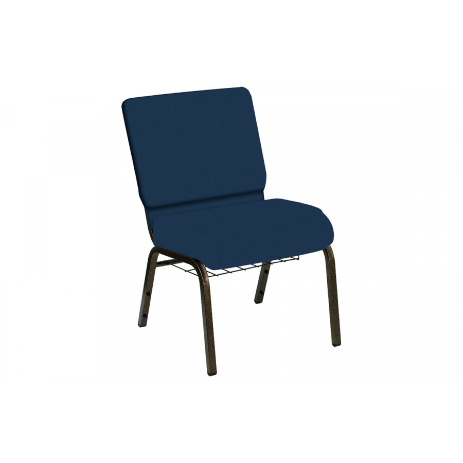BLNK HERCULES Series Church Chair in E-Z Wallaby Vinyl with Gold Vein Frame - Royal, 21"W, with Book Rack