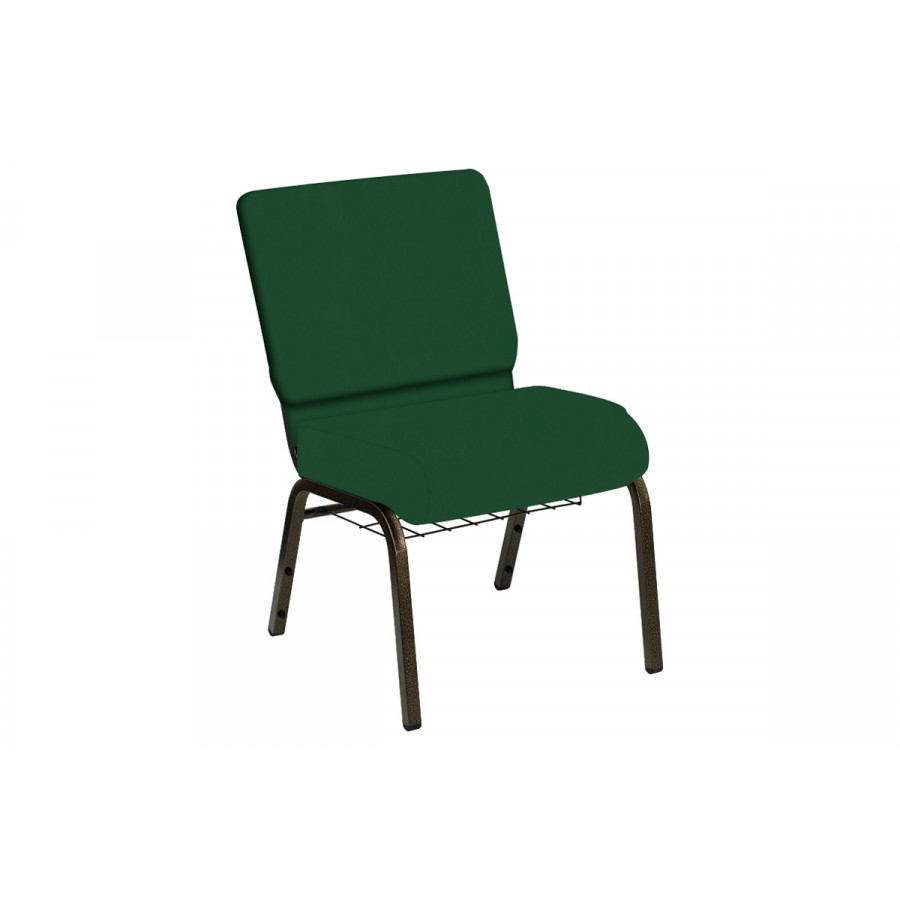 BLNK HERCULES Series Church Chair in E-Z Wallaby Vinyl with Gold Vein Frame - Forest, 21"W, with Book Rack