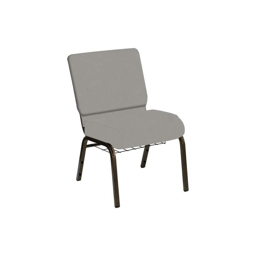 BLNK HERCULES Series Church Chair in E-Z Wallaby Vinyl with Gold Vein Frame - Gray, 21"W, with Book Rack