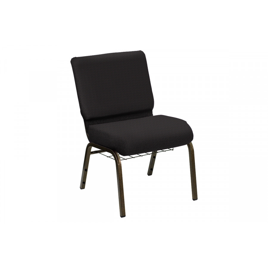 BLNK HERCULES Series Church Chair in Bedford with Gold Vein Frame - Raven, 21"W, with Book Rack