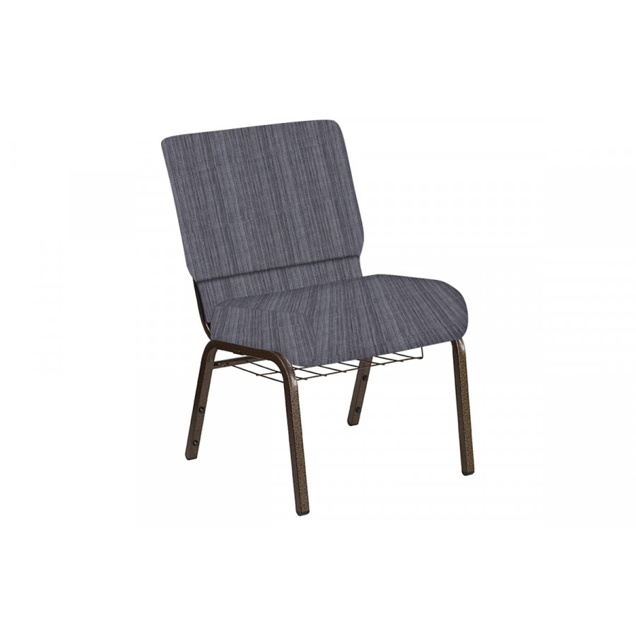 BLNK Church Chair in Sammie Joe with Gold Vein Frame - Pewter, 21"W, with Book Rack