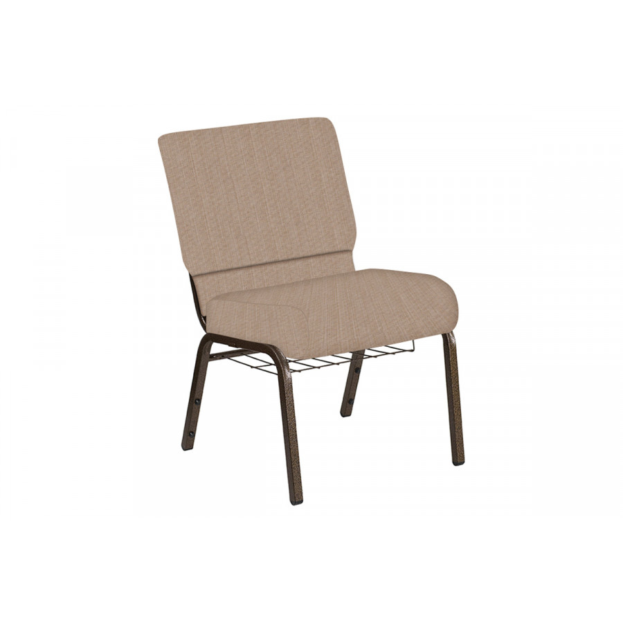 BLNK Church Chair in Sammie Joe with Gold Vein Frame - Taupe, 21"W, with Book Rack