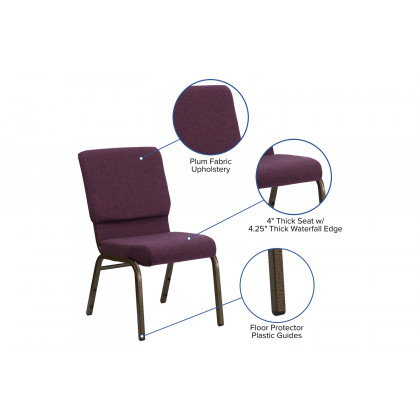 BLNK HERCULES Series Fabric Stacking Church Chair with Gold Vein Frame - Plum