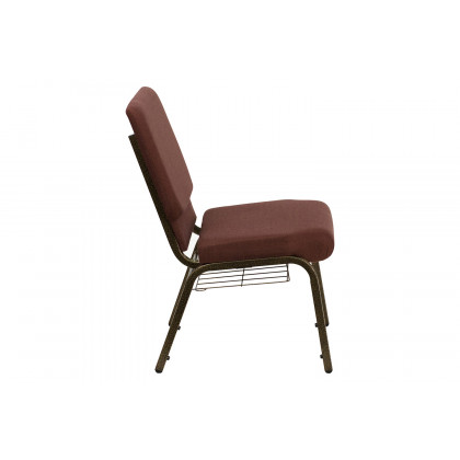 BLNK HERCULES Series Fabric Church Chair with Cup Book Rack and Gold Vein Frame - Brown