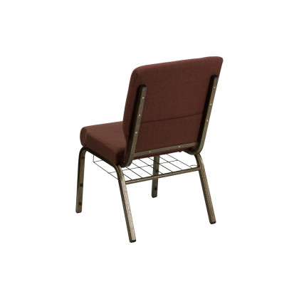 BLNK HERCULES Series Fabric Church Chair with Cup Book Rack and Gold Vein Frame - Brown