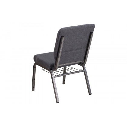 BLNK HERCULES Series Fabric Church Chair with Book Rack and Silver Vein Frame - Dark Gray