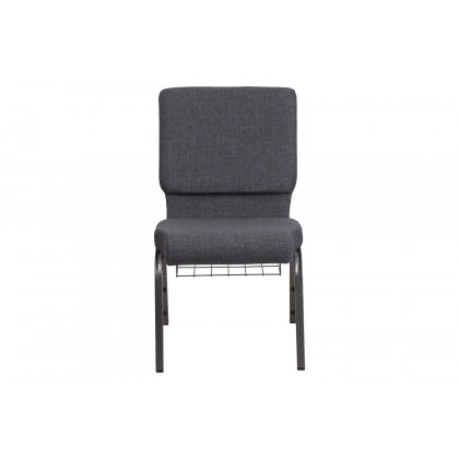 BLNK HERCULES Series Fabric Church Chair with Book Rack and Silver Vein Frame - Dark Gray